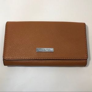 Calvin Klein Leather Long Wallet Clutch Bag Tan